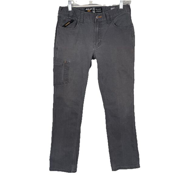 Ariat Rebar M4 Pants Mens 30x32 Gray Canvas Relaxed Straight Utility Workwear - Picture 1 of 15